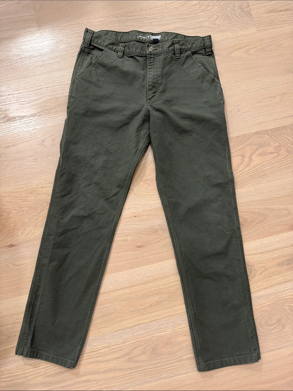Carhartt Mens Moss Green Relaxed Straight Canvas Work Pants 36x34